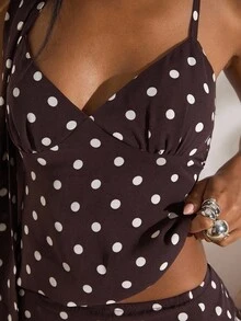 Opulessa 女士棕色波点印花休闲百搭吊带背心 - 棕色 - 查看 6