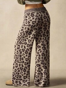 Bohemela 波西米亚风秋冬时尚豹纹抽绳腰阔腿针织裤，西部乡村风格，适合度假、日常穿着、返校季、万圣节、圣诞节等场合。 - 棕色 - 查看 6