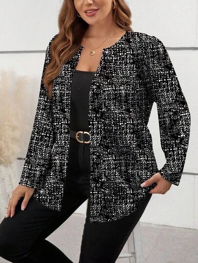 SHEIN LUNE 休闲优雅花卉图案宽松大码轻便夹克女秋冬装