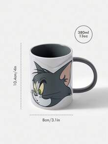 TOM & JERRY X SHEIN 380ml 卡通猫印花灰色陶瓷杯