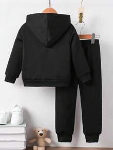 Bộ 2 món đồ YoungBoy, Áo hoodie in chữ gấu Giáng sinh vui nhộn tối giản thời trang và quần nỉ nỉ, thích hợp cho dịp Giáng sinh, mùa thu/đông - màu đen - Xem 2