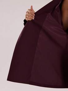 SHEIN BAE 女士纯色简约休闲长袖风衣秋冬女装 - 酒紅色 - 查看 8