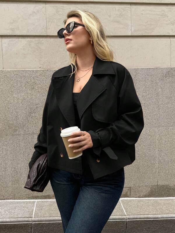 Auralis Plus Size Women's Autumn And Winter Fashion Casual Loose Comfortable Daily Basic Versatile Classic Khaki Short Windbreaker Jacket,Fall Outfits,Simle Style,Winter Coats