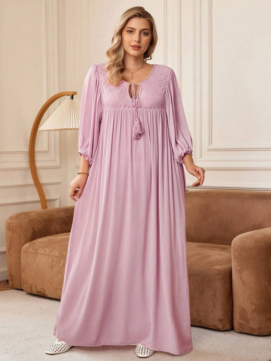 Rosumi Plus Size Solid Long Sleeve Casual Dress, Simple & Fashionable For Everyday Wear,Beach Dress Sundress,Holiday Outfits Boho