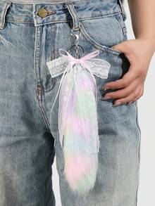 ROMWE Kawaii 1件装 INS韩式简约百搭可爱彩色仿毛皮动物尾巴钥匙扣包挂饰，适合女士日常佩戴，节日礼物 - 多色-5 - 查看 5