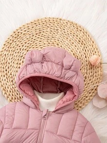 SHEIN 女童纯色连帽休闲外套，秋冬季女童服装 - 淺粉色 - 查看 4