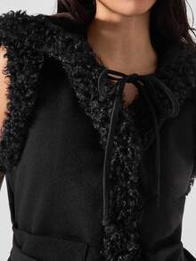 LYSMO SELECTION 2025 Nueva llegada Chaqueta de chaleco minimalista de moda para mujer de otoño/invierno con capa exterior y forro de piel sintética, diseño de cinturón en la cintura, capucha con capucha desmontable que se convierte en una solapa, diseño multifuncional, bolsillos grandes. Perfecto tanto para el transporte urbano como para atuendos casuales diarios, cálido y cómodo, que muestra un estilo premium, práctico para el uso diario.