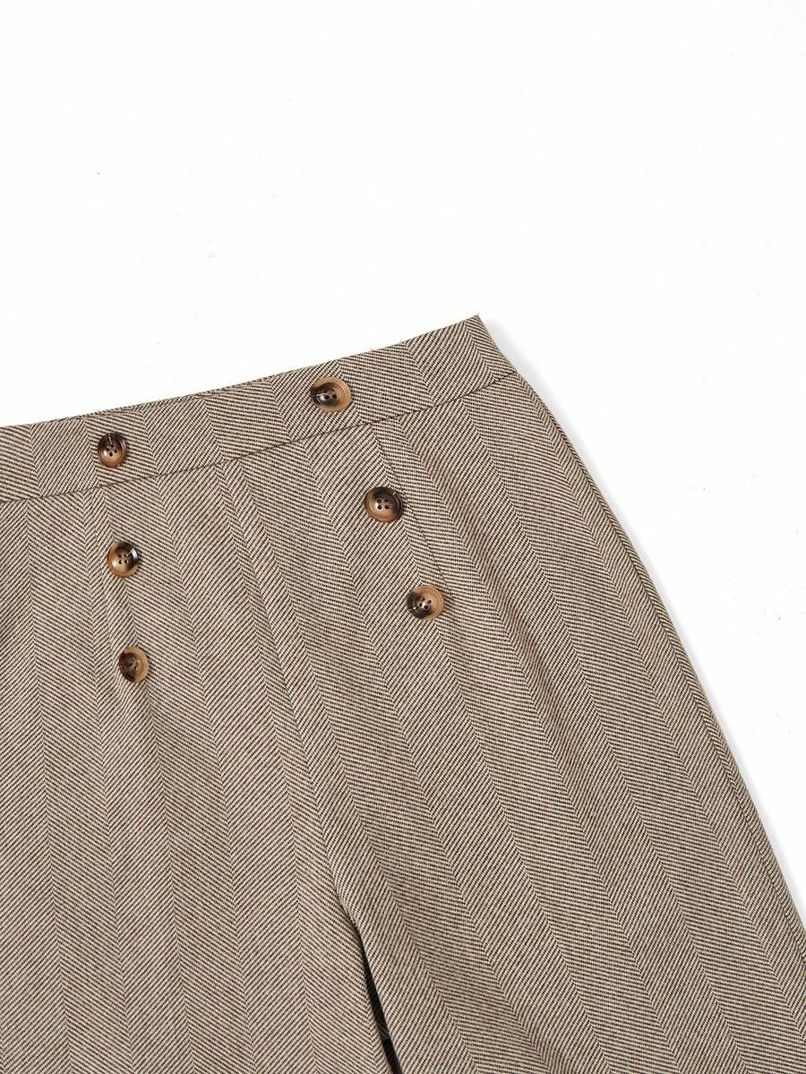 Modelyn Women's Fashion Casual Button Decor Loose Fit Pants - Apricot - View 1