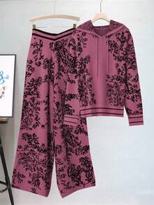 Bộ áo len 2 mảnh in họa tiết trơn đơn giản cỡ lớn dành cho nữ, thích hợp cho các dịp lễ Halloween, Năm mới, Ngày lễ tình nhân, Lễ tạ ơn, Giáng sinh, Lễ phục sinh, Tiệc tối, Đêm giao thừa - Màu nâu Sô-cô-la - Xem 1