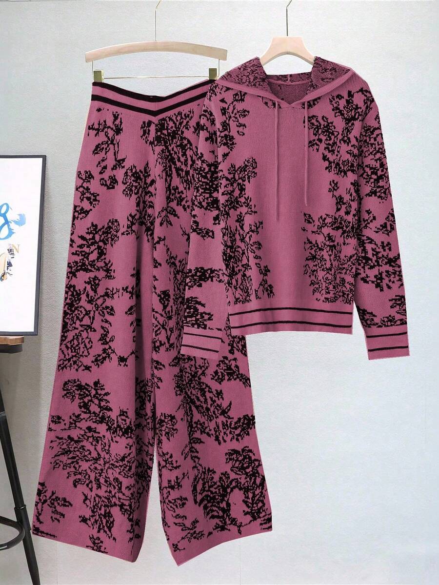 Bộ áo len 2 mảnh in họa tiết trơn đơn giản cỡ lớn dành cho nữ, thích hợp cho các dịp lễ Halloween, Năm mới, Ngày lễ tình nhân, Lễ tạ ơn, Giáng sinh, Lễ phục sinh, Tiệc tối, Đêm giao thừa - Màu nâu Sô-cô-la - Xem 1