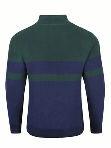 Manfinity Homme Men's Casual Color-Block Quarter-Zip Sweater, Autumn And Winter Men's Top, Men's Stand-Collar Knitted Sweater, Men's Sweater.