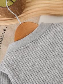 SHEIN 男婴休闲纯白色长袖纽扣领 Polo 衫，春秋季 - 灰色 - 查看 4