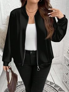 SHEIN LUNE 大码女式黑色休闲简约夹克，适合秋冬季 - 彩色 - 查看 4