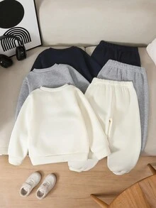 SHEIN Genkimix Kids 6 件套年轻男孩休闲运动学院街头可爱小马印花运动衫 + 裤子，适合日常穿着、上学、郊游、运动、春秋季 - 彩色 - 查看 2