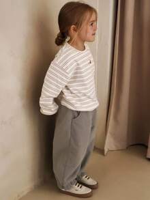 DAZY 2pcs Young Girl Girls Striped Knit Print Long Sleeve T-Shirt + Pants Set, Autumn - Multicolor - View 2