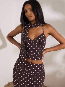 Opulessa 女士棕色波点印花休闲百搭吊带背心 - 棕色 - 查看 5