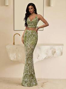 Vowa 2 Stücke elegante romantische Bluse mit Rüschen-Katzenkragen & Meerjungfrau-Saum Rock, geeignet für Strand, Outdoor, Nachmittagstee, Hochzeit und andere Anlässe