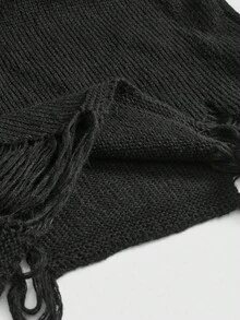 ROMWE Avant Off Shoulder Lace Patchwork Distressed Knit Fitted Women Sweater Dress - Black - View 5