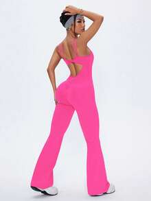 Core Rhythm Monos deportivos de mujer con pierna acampanada y unicolor - Rosa Fucsia - Ver 2