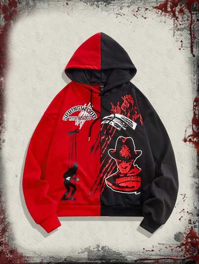 A Nightmare on Elm Street X ROMWE هودي بطبعات رسوم كرتونية للرجال، خريف