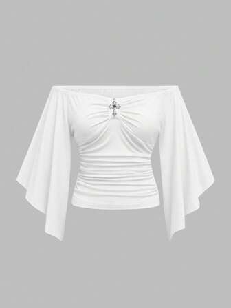 J-Fashion Plus Size Women Off Shoulder Solid Color Casual T-Shirts