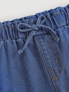 SHEIN 年轻女孩宽松海军蓝牛仔裤 - 深色水洗藍 - 查看 3