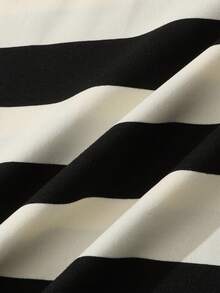 ROMWE MEN Men Letter Prep Striped Long Sleeve Casual Loose Polo Collar Sweatshirt, Fall - Black and White - View 4