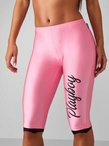 Missguided x Playboy Biker Shorts With Black Lace Trim Mid-Rise Cycling Length Fashion Pink Bottoms For Women Festival Party Y2K Style