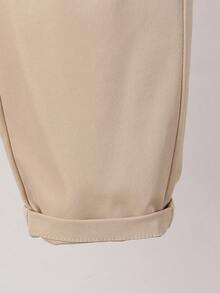 SHEIN 2 件套男童套装，纹理勃艮第针织圆领毛衣，左胸饰有小熊头图案，搭配卡其裤，适合通勤、上学、休闲日常穿着，春夏季