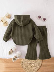 女婴绿色休闲针织卫衣裤套装 绿色套装 绿色婴儿服装 婴儿休闲套装 婴儿套装 秋冬季圣诞节女婴服装 女婴保暖套装 婴儿休闲套装 婴儿套装 秋冬季 - 軍綠色 - 查看 2