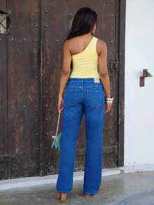 Yess Loren Body de mujer de color liso, un diseño asimétrico en el cuello para uso diario - Amarillo - Ver 4