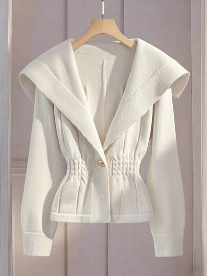 Franclia 女士冬季优雅白色纯色V领宽松长袖纽扣针织开衫，保暖舒适，适合2025年秋季和圣诞节、新年、感恩节派对等场合。