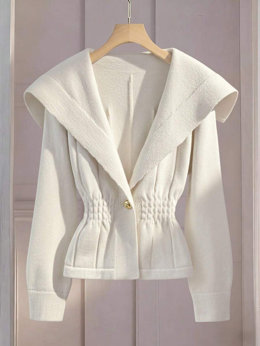 Franclia 女士冬季优雅白色纯色V领宽松长袖纽扣针织开衫，保暖舒适，适合2025年秋季和圣诞节、新年、感恩节派对等场合。 - 白色 - 查看 1