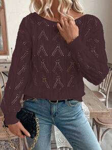 EMERY ROSE Vacation Style Casual Hollow Floral Pattern Off-Shoulder Loose Pullover Sweater