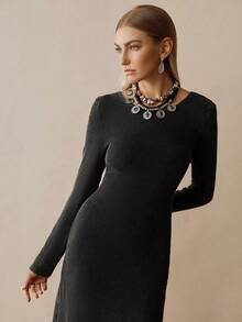 Florisole Vintage verwaschenes gestricktes rückenloses Lässig Kleid mit Kordelzug für Frauen, Herbst