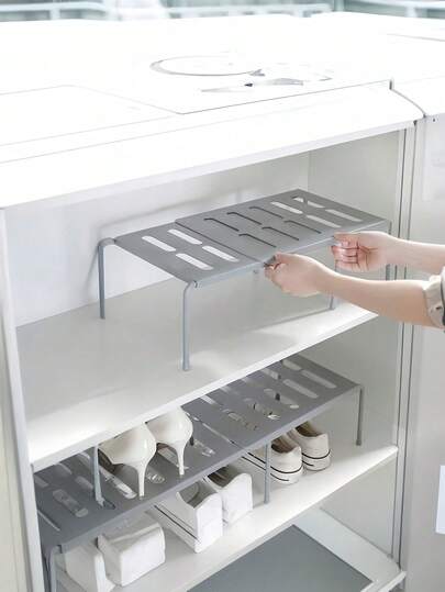 1/2 piezas Estantería ajustable de plástico - Estantería de almacenamiento en niveles, organizador de zapatos expandible, diseño ahorra espacio - Apto para zapatillas, pantuflas, botas, cajas de zapatos, adecuado para organización de armarios, excelente para el hogar, dormitorio, sala de estar, cocina, baño, estantería ajustable, estantería de especias, estantería de almacenamiento.