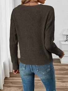 EMERY ROSE Autumn/Winter New Loose Fit Casual Crew Neck Pullover Sweater - Coffee Brown - View 2