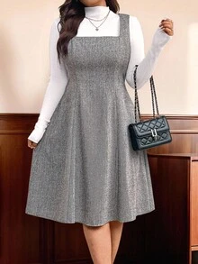 Auvina Plus Size Retro Elegant Sleeveless Midi Dress, Suitable For Commuting