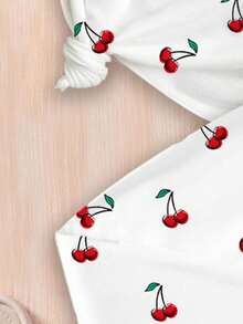 SHEIN Tween 女童休闲可爱复古樱桃印花贴身短袖圆领 T 恤和紧身裤家居服套装，Gal 风格，日式甜美，JP 少女时尚 - 彩色 - 查看 7