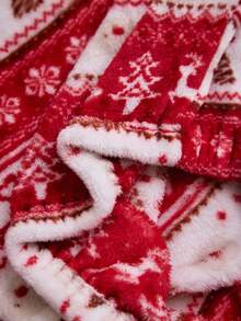 LanaWest 女式圣诞驯鹿图案羊毛斜肩长袖上衣和迷你裙两件套，秋冬 - 紅色 - 查看 7