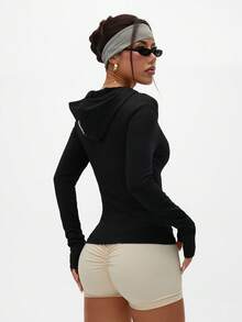 Dewbera Casual Solid Color Hooded Sports Jacket - Black - View 2