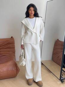 SHEIN EZwear Cárdigan con capucha blanco casual de mujer, otoño/invierno - Blanco - Ver 5