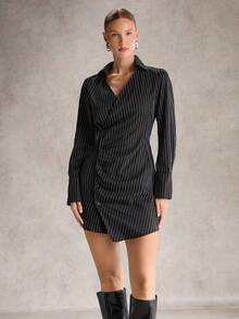 SHEIN Unity Fashionable Asymmetric Ruffle Trim Flattering Dress For Women - Khaki - View 1