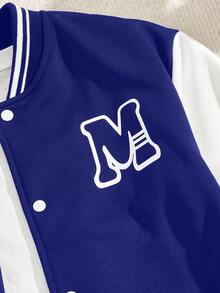 SHEIN Vacaura Tween Boy Color Block Letter Print Jacket And Pants Set - Royal Blue - View 4