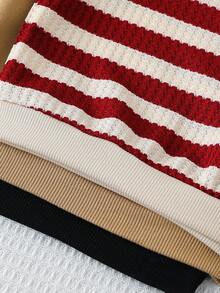 SHEIN 3件套男婴/女婴休闲基本款条纹圆领运动衫，秋冬