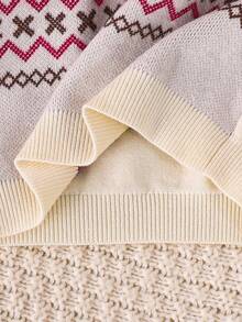 SHEIN Babyboy/Babygirl Cute Versatile Knitted Vintage Geometric Pattern Hooded Sweater, Autumn/Winter - Multicolor - View 6