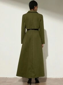 Aveloria Modichic 欧美风优雅高端翻领短款外套，配有大口袋，搭配长款百褶裙，女士两件套 - 軍綠色 - 查看 2