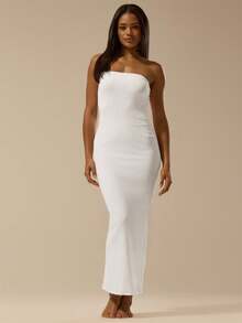 MUSERA ESSENTIALS Buttery Soft Bandeau Fitted Dress Basic Spring Summer Cute Casual Vacation,White Dresses For Women Ibiza Beach Fall Night Out Elegant, Back To School, Date Night Casual Dress