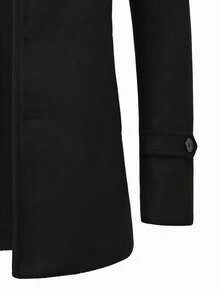 Manfinity Homme Men's Long Sleeve Minimalist Solid Color Stand Collar Single-Breasted Overcoat, Autumn/Winter , Black - Black - View 4