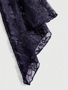 ROMWE Gothic Cross Lace Patchwork Square Neck Flare Sleeve Blouse, Purple - Navy Blue - View 4